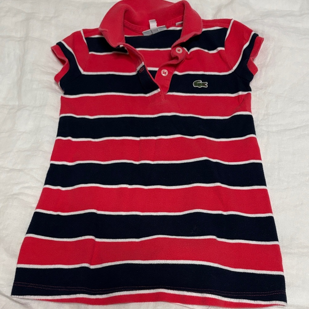 Lacoste Red and Navy Striped Polo Dress for Kids